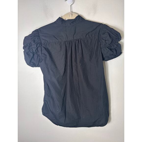 Mona Thalheimer Black Short Puff Sleeve Button Up Cotton Shirt Sz  S - Picture 2 of 2